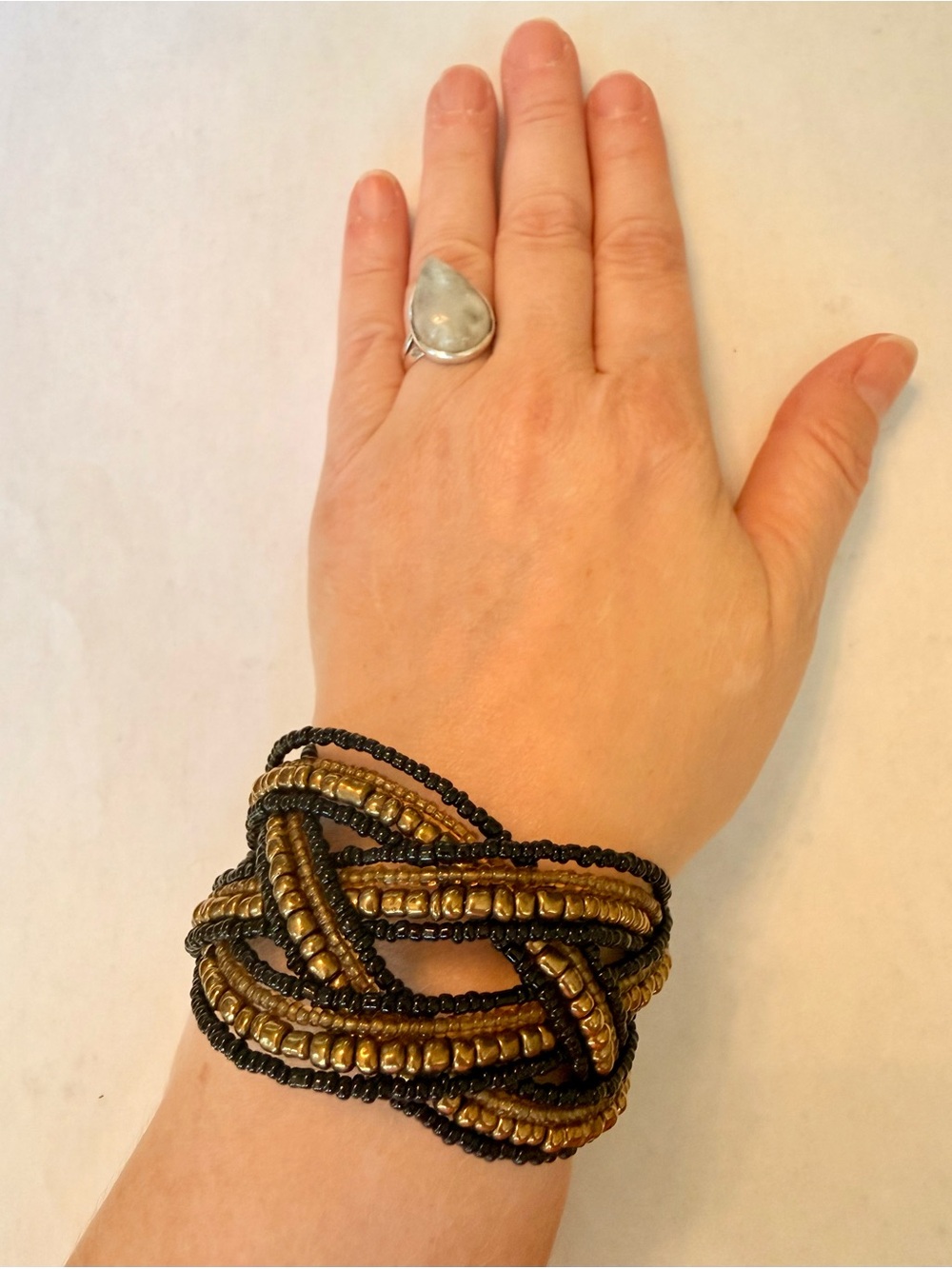 Handwoven Black and Gold Beaded Statement Bracelet